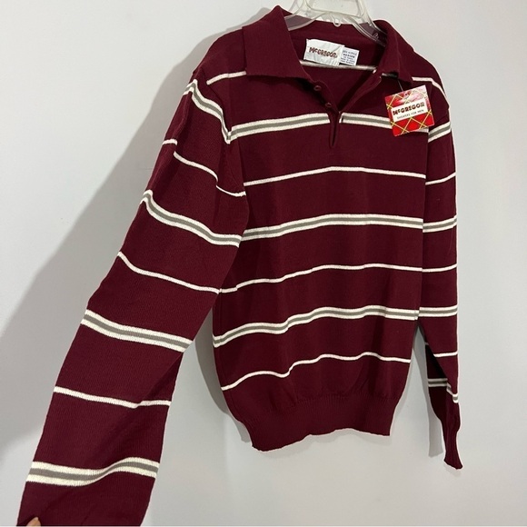 NWT Vintage deadstock burgundy striped collared acrylic sweater retro throwback - Picture 7 of 15